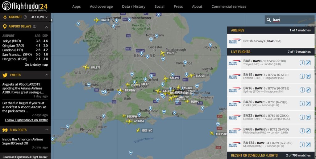 Print FlightRadar24 British Airways Greve