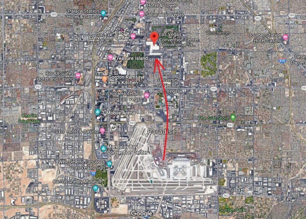 Mapa Las Vegas McCarran Airport to Convention Center