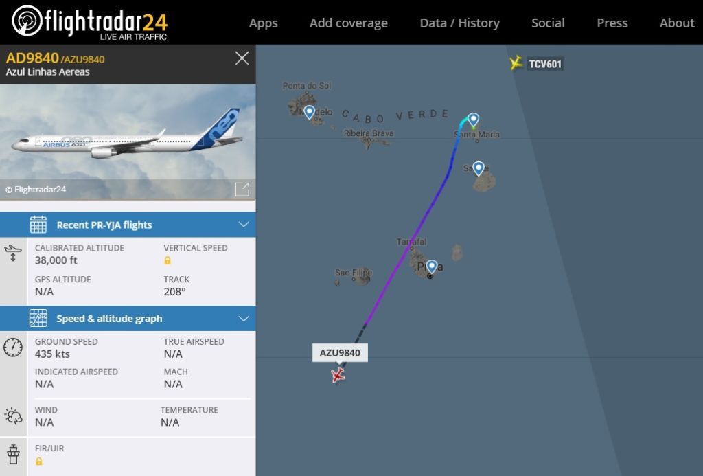 Radar Voo Primeiro A321neo Azul