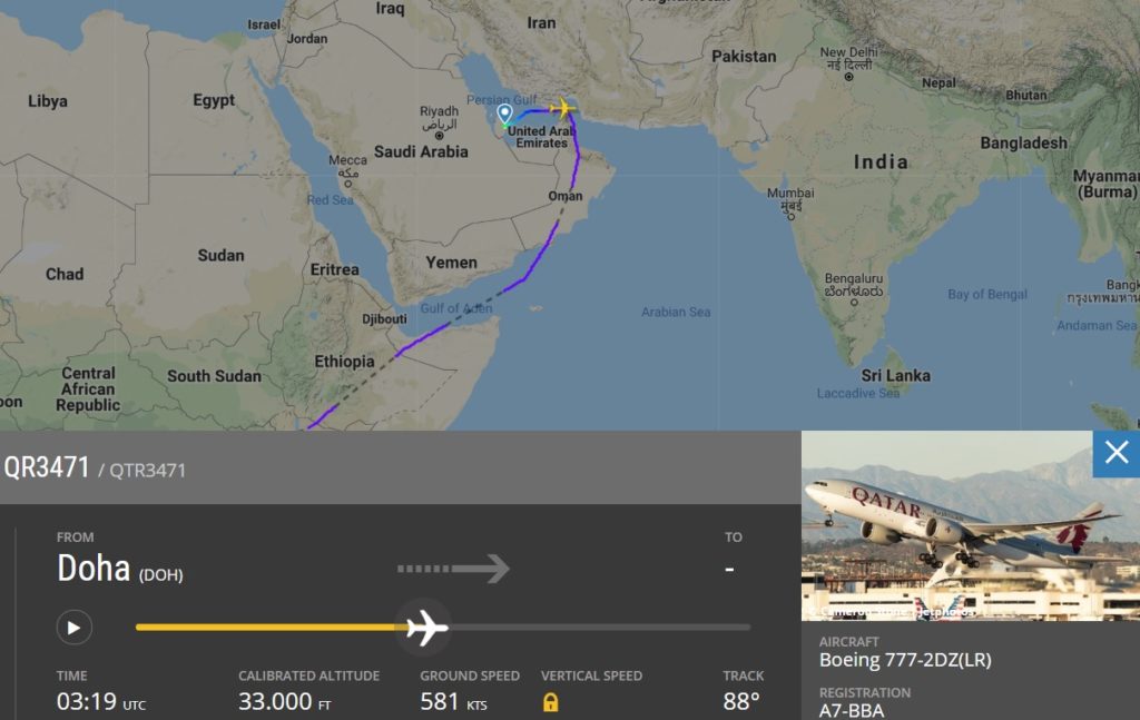 Flight Radar 24 Voo Qatar 777 levará Flamengo mundial