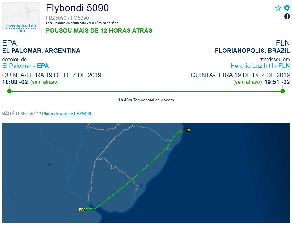FlightAware Voo FO5090 Estreia Flybondi Florianópolis