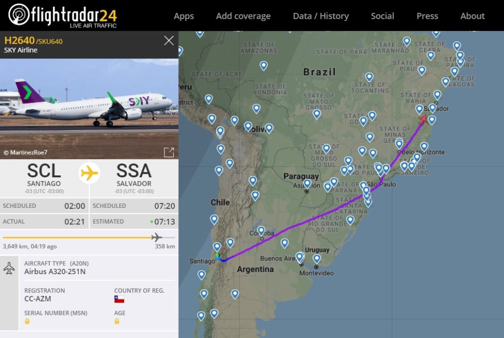 FlightRadar24 Estreia Voo SKY Airlines Salvador