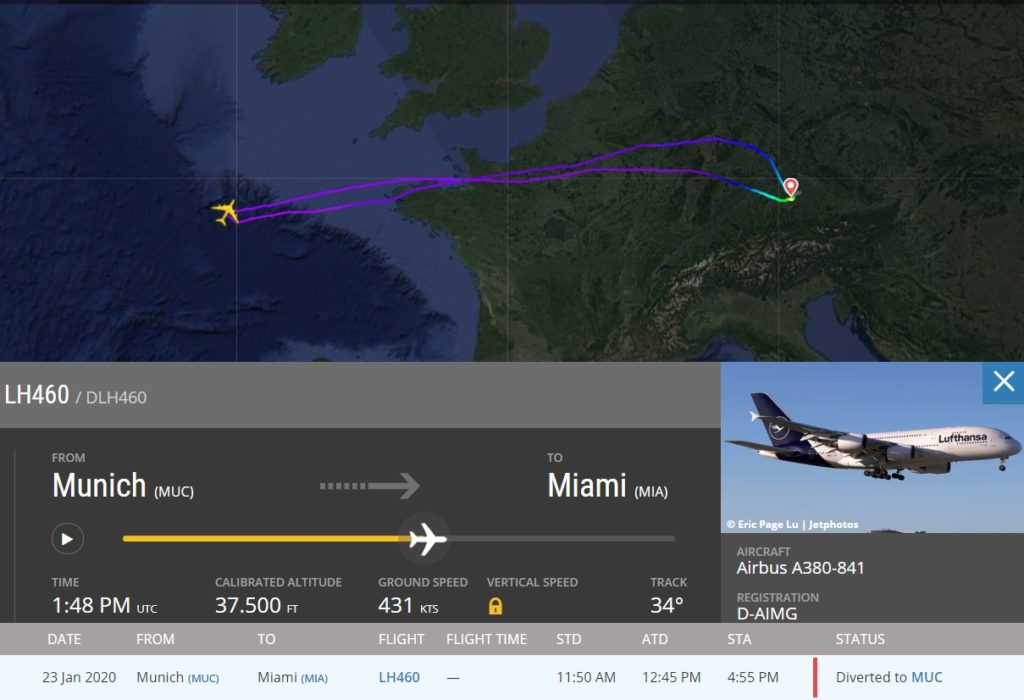 FlightRadar24 A380 Fumaça Retorno Origem