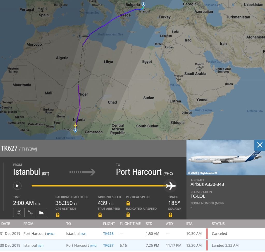FlightRadar24 Turkish A330 Pneus Danificados Pouso