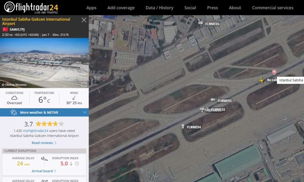 FlightRadar24 Veículos Serviço Aeroporto Istambul Sabiha
