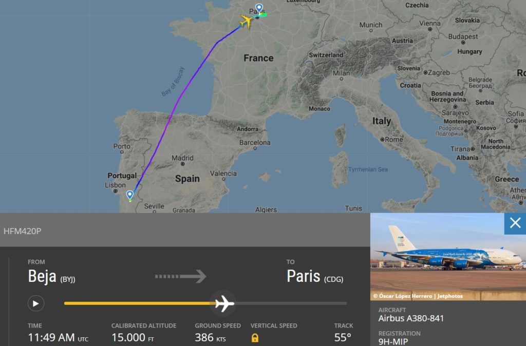 FlightRadar24 Voo A380 Hi Fly Coronavírus Europa