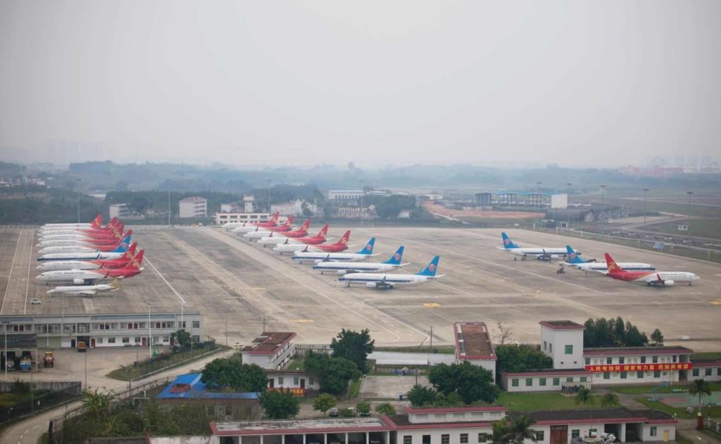 Aviões Parados Aeroporto Nanning China Coronavírus