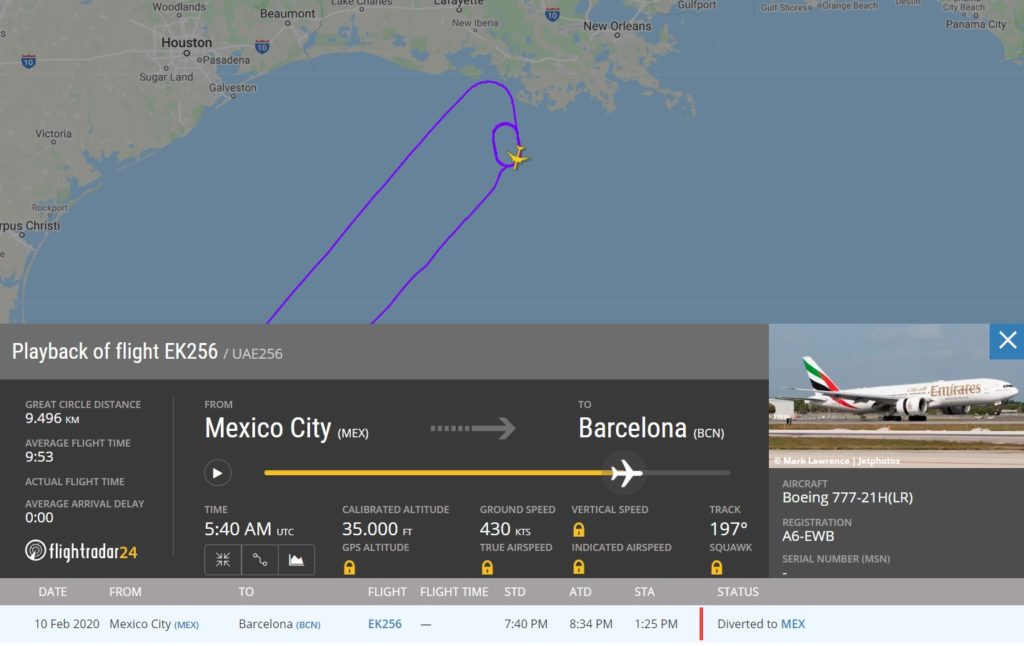 FlightRadar24 Desvio Emirates México No-Fly Passenger