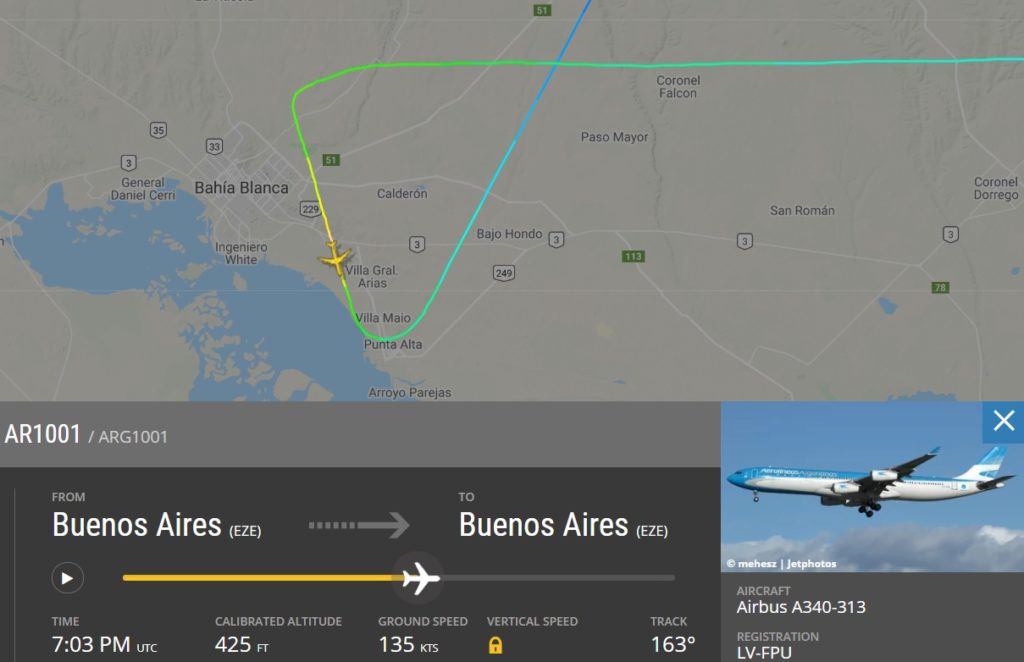 FlightRadar24 Rasante A340 Aerolíneas Bahía Blanca