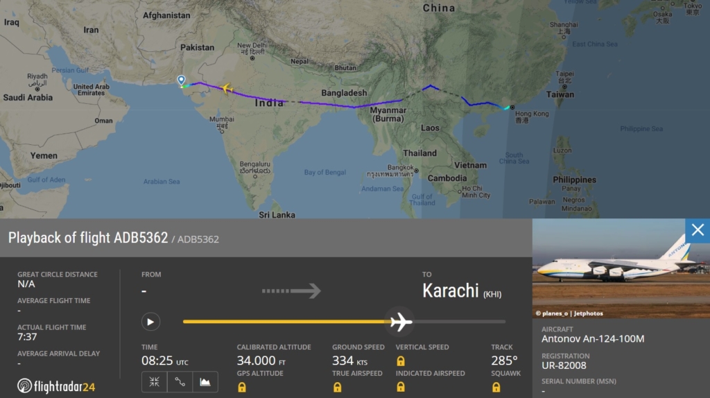 FlightRadar24 Voo Antonov AN-124 Paquistão Máscaras