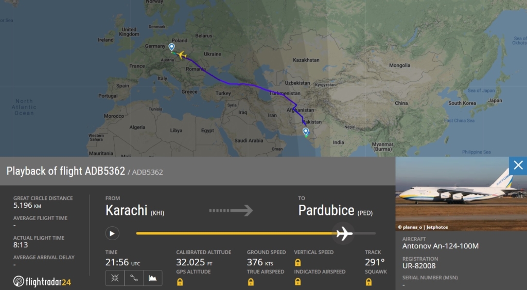 FlightRadar24 Voo Antonov AN-124 República Tcheca Máscaras