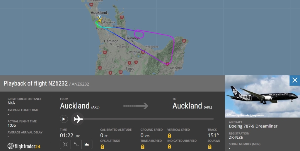 FlightRadar24 Voo 787 Preto Air New Zealand