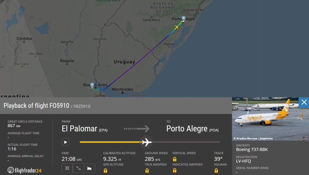Voo estreia Flybondi Porto Alegre FlightRadar24
