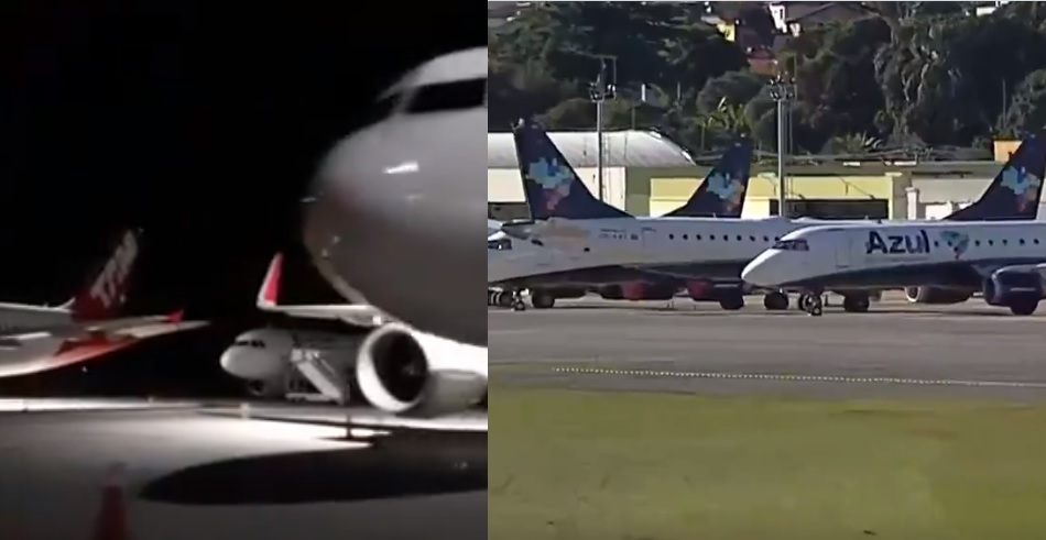 Frotas companhias aéreas no chão aeroportos do Brasil