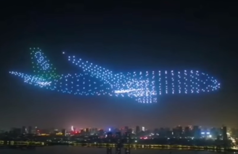 Aeronaves Avião Luzes Drones Céu Noturno