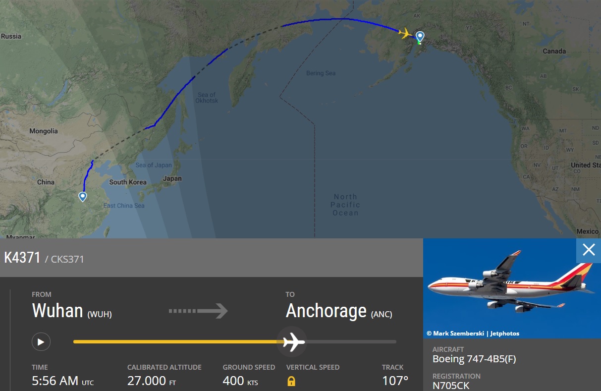 FlightRadar24 Voo Resgate Wuhan Kalitta EUA