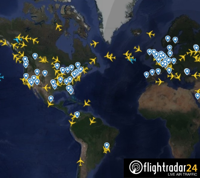 FlightRadar24 Jumbos Boeing 747 ao redor do mundo