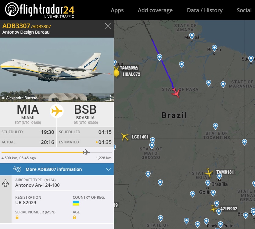 FlightRadar24 Voo Antonov AN-124 Brasília