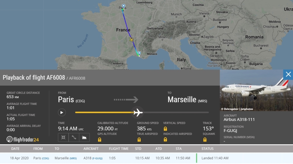 FlightRadar24 Voo Air France Paris Marselha Polêmica