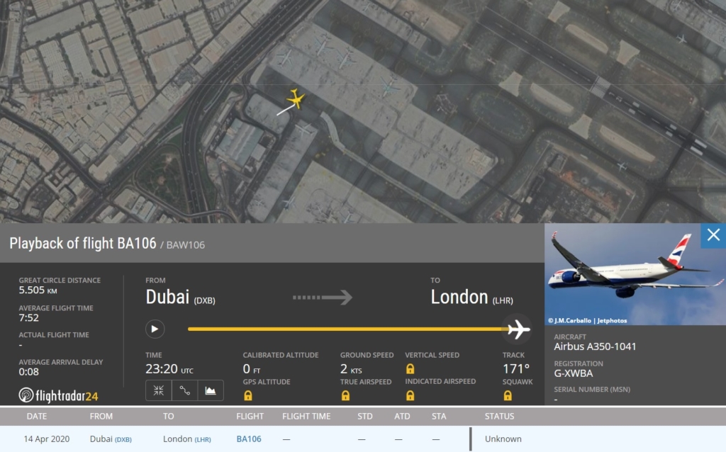 FlightRadar24 Incidente Colisão A350-1000 British 777-300ER Emirates