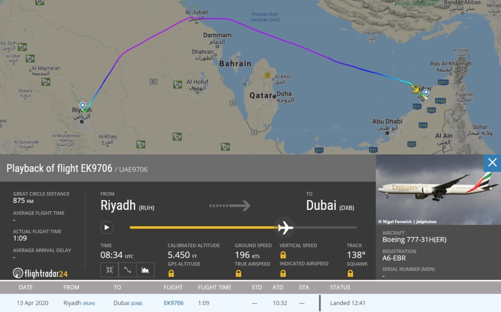 FlightRadar24 Voo Emirates Dubai Incidente British