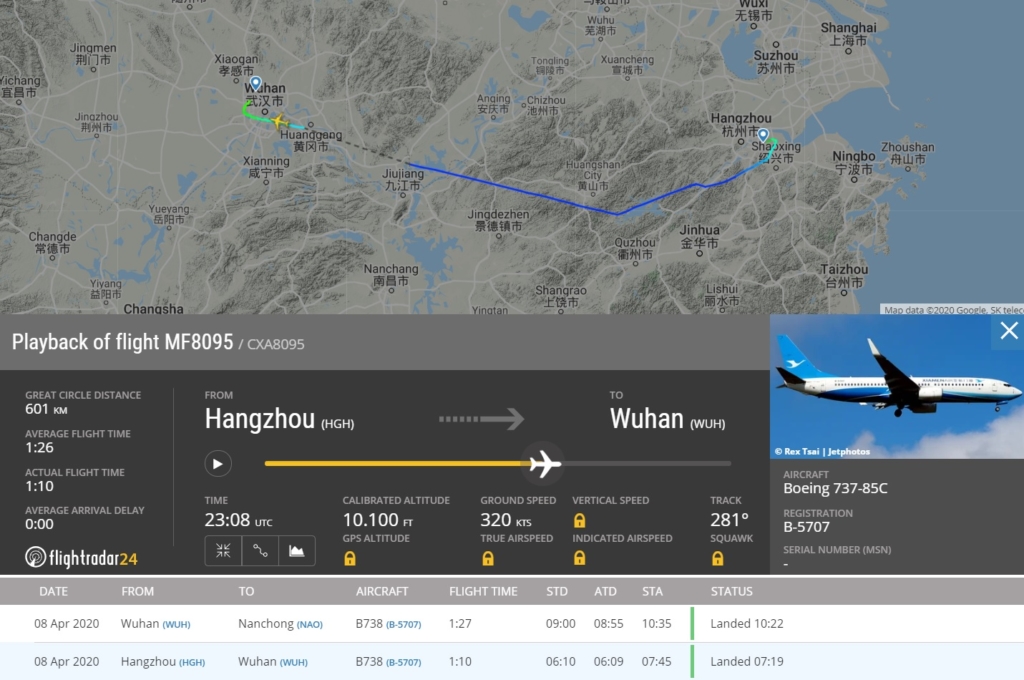 FlightRadar24 Primeiro Voo Reabertura Aeroporto Wuhan