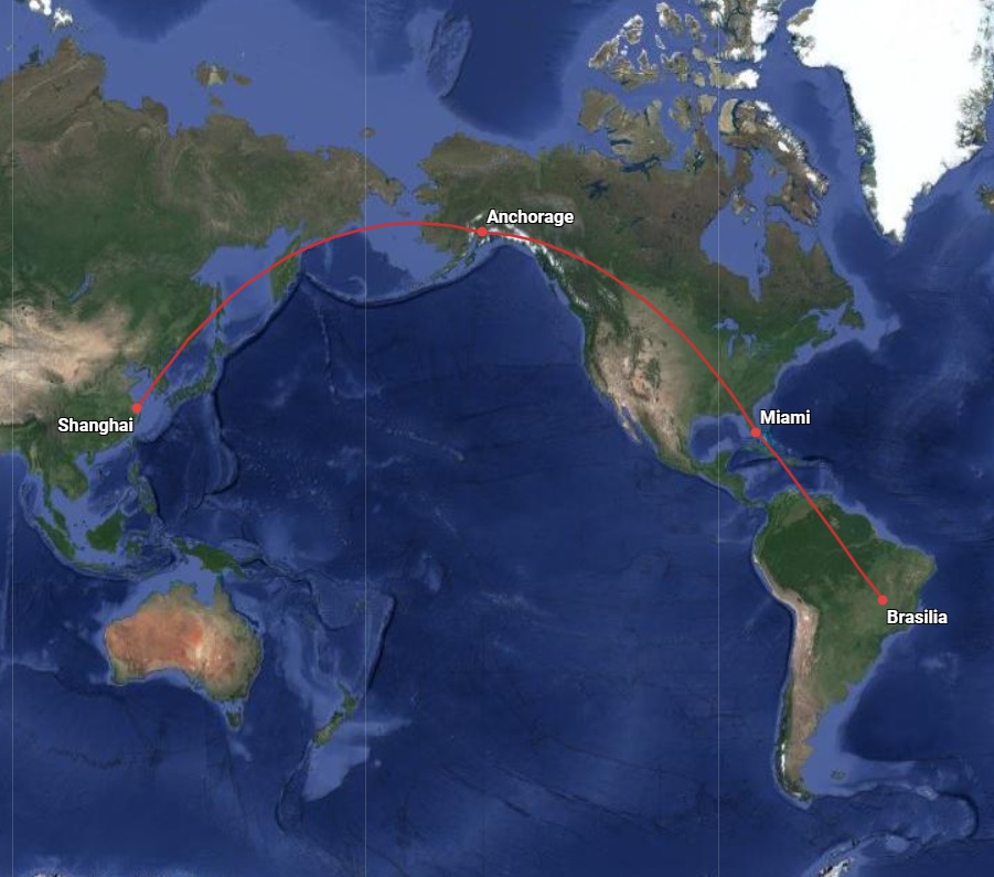 Mapa rota voo Antonov AN-124 Brasília