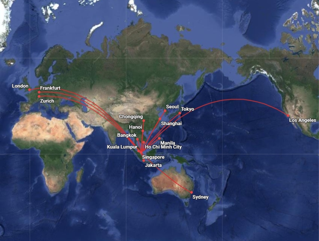Mapa Rotas Singapore Airlines MAio 2020