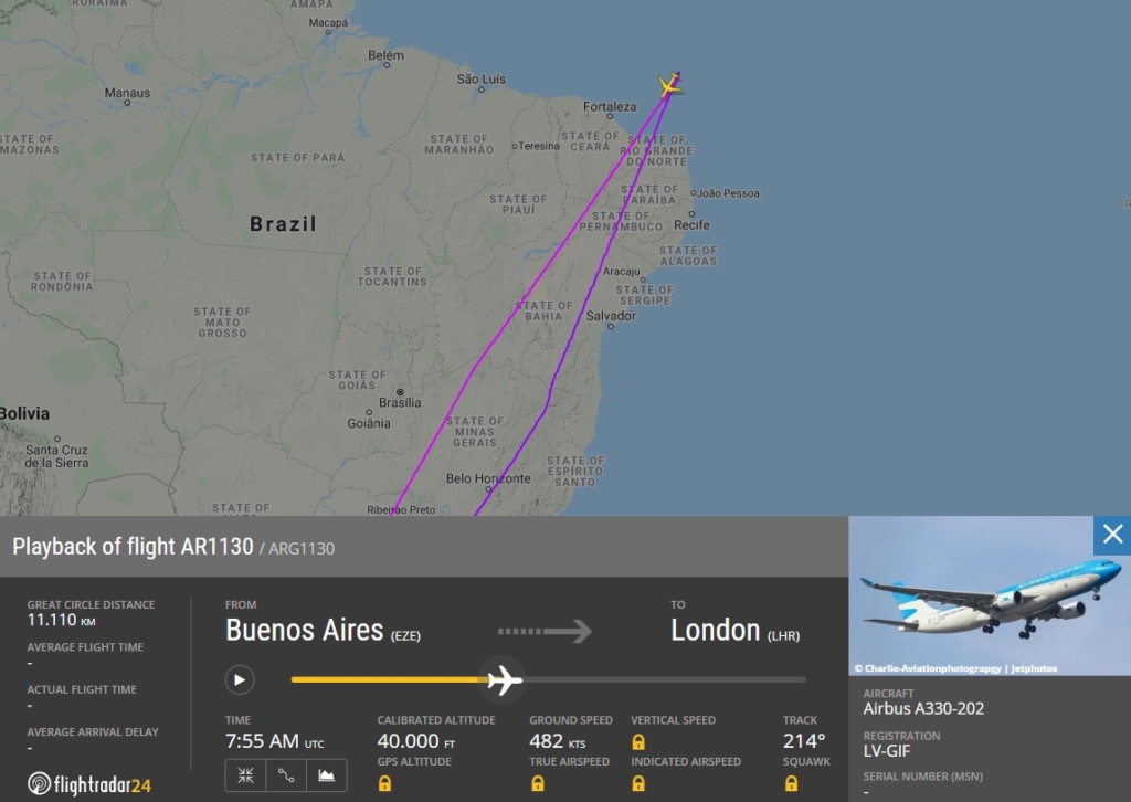 FlightRadar24 Voo Repatriação Aerolíneas Argentinas Retorno
