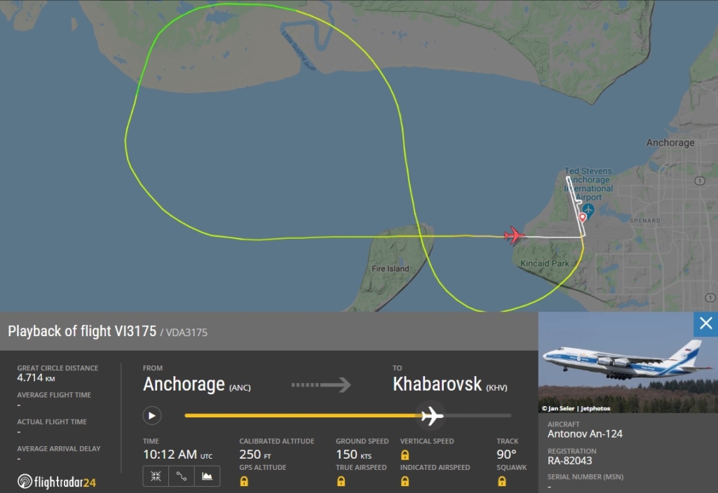 FlightRadar24 Voo Emergência Antonov AN-124 Anchorage