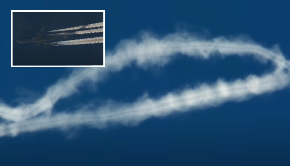 Vídeo Jumbo Boeing 747 Vórtices Instabilidade de Crow