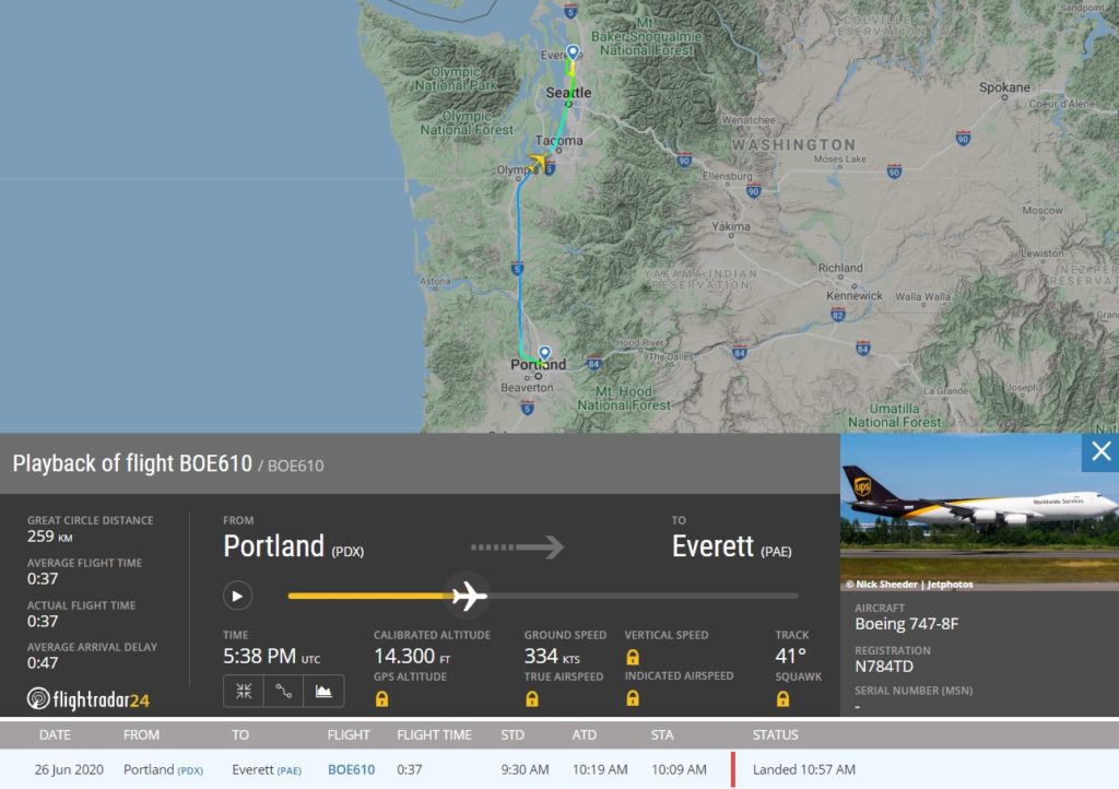 FlightRadar24 Voo Novo 747-8F UPS Portland Seattle