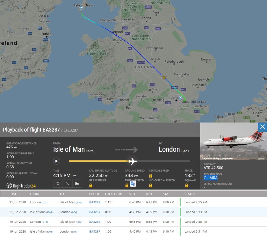 FlightRadar24 Voo ATR BA City Flyer London City