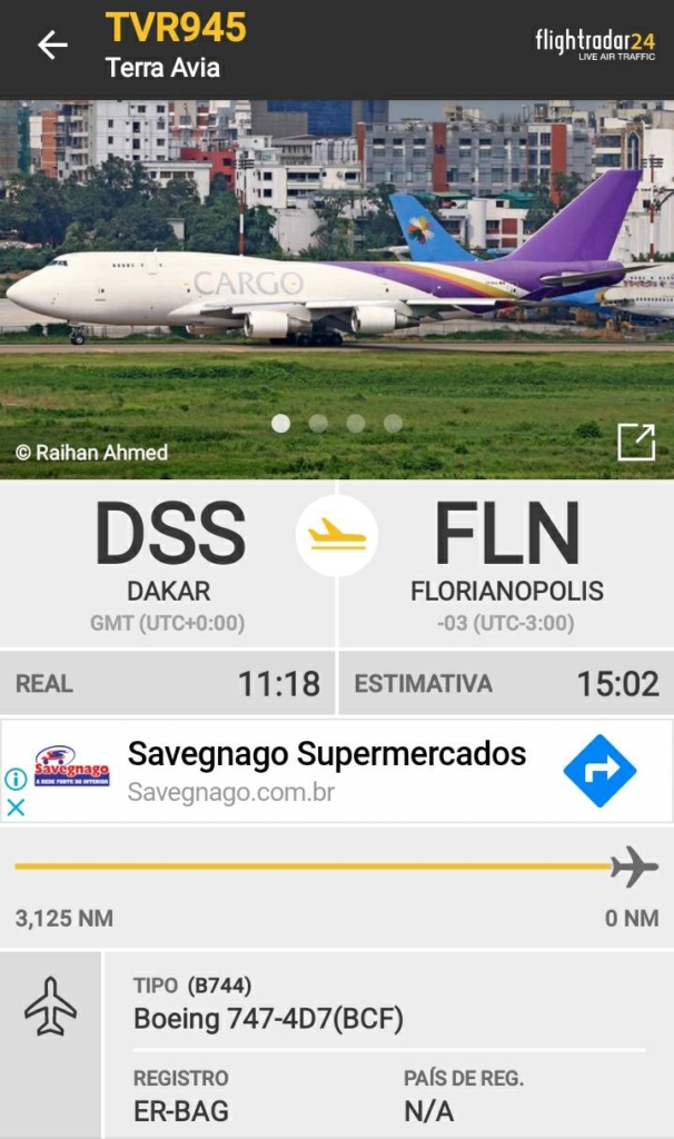 FlightRadar24 Voo 747 Terra Avia Florianópolis