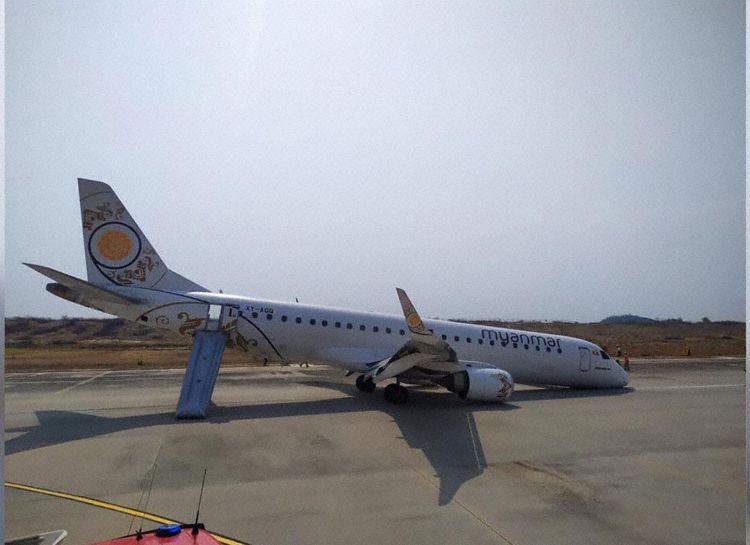 Myanmar Embraer 190 Incidente Pouso sem trem de nariz