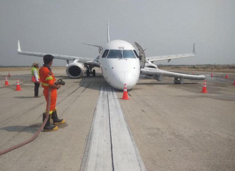Myanmar Embraer 190 Incidente Pouso sem trem de nariz