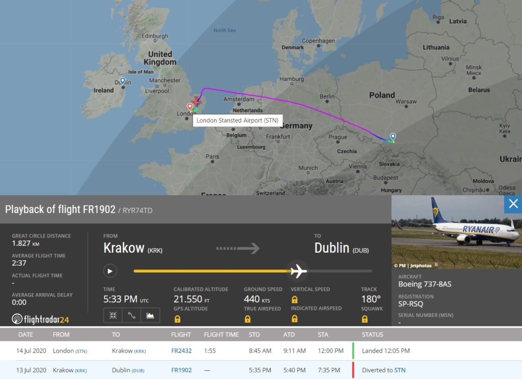FlightRadar24 Voo Ryanair 737 Ameaça Bomba Banheiro
