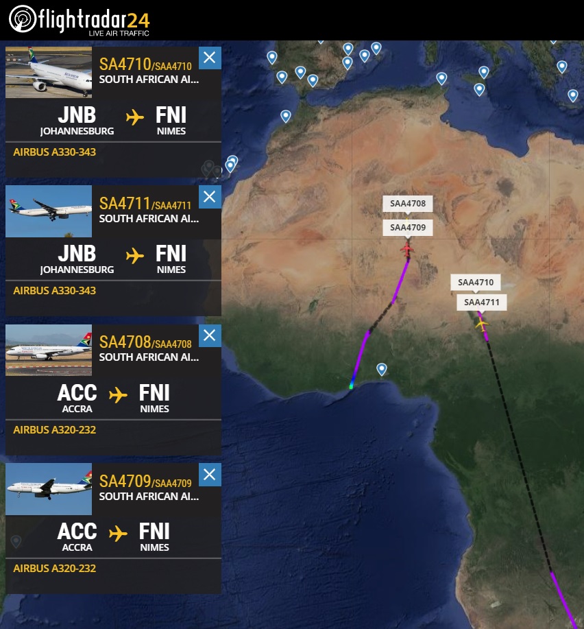 FlightRadar24 Voos 4 Aviões South African Airways