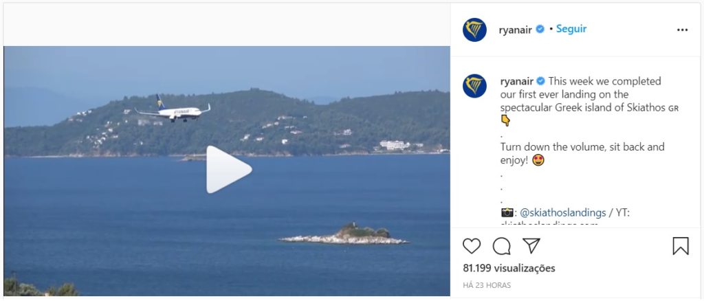 Instagram Ryanair Vídeo Pouso Skiathos Grécia