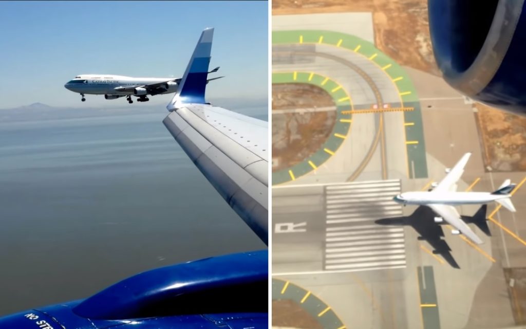 Vídeo 747-400 Cathay Aproximação Paralela SFO Arremetida 757