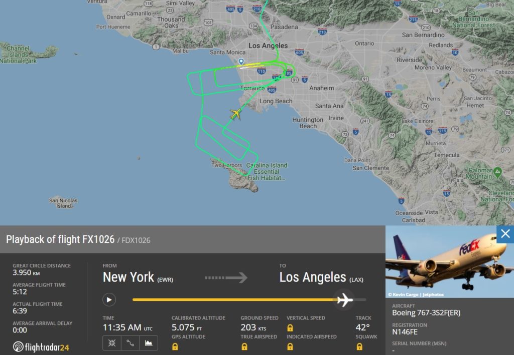 FlightRadar24 Pouso Emergência 767 Fedex Los Angeles