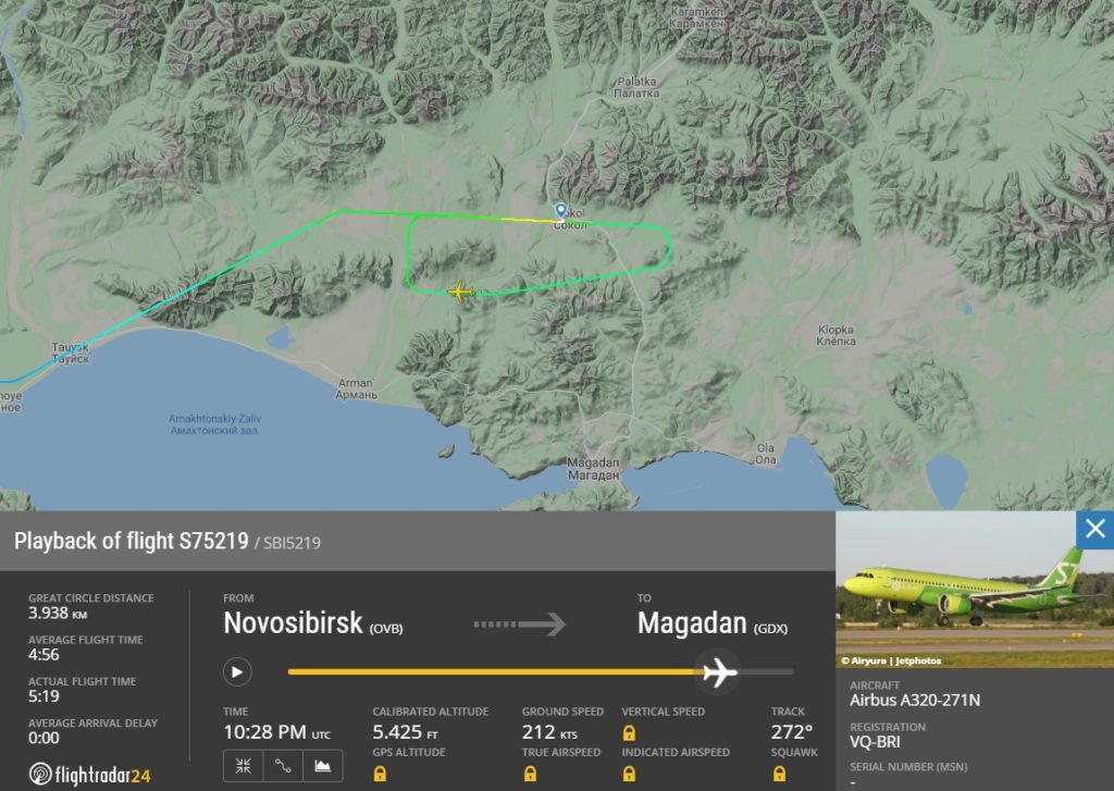 FlightRadar24 Voo A320neo S7 arremetida urso na pista