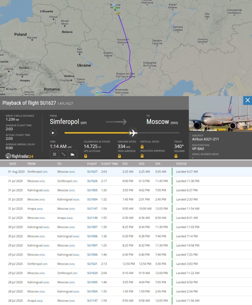 FlightRadar24 Voos A321 VP-BAX Aeroflot Colisão Caminhão