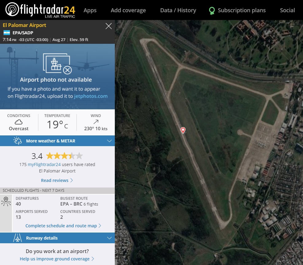 FlightRadar24 Aeroporto El Palomar