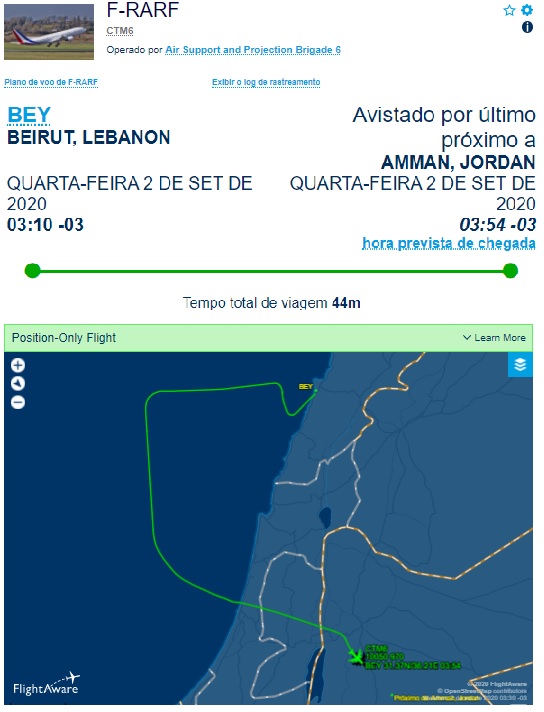 FlightAware Voo F-RARF Após Incidente Beirute