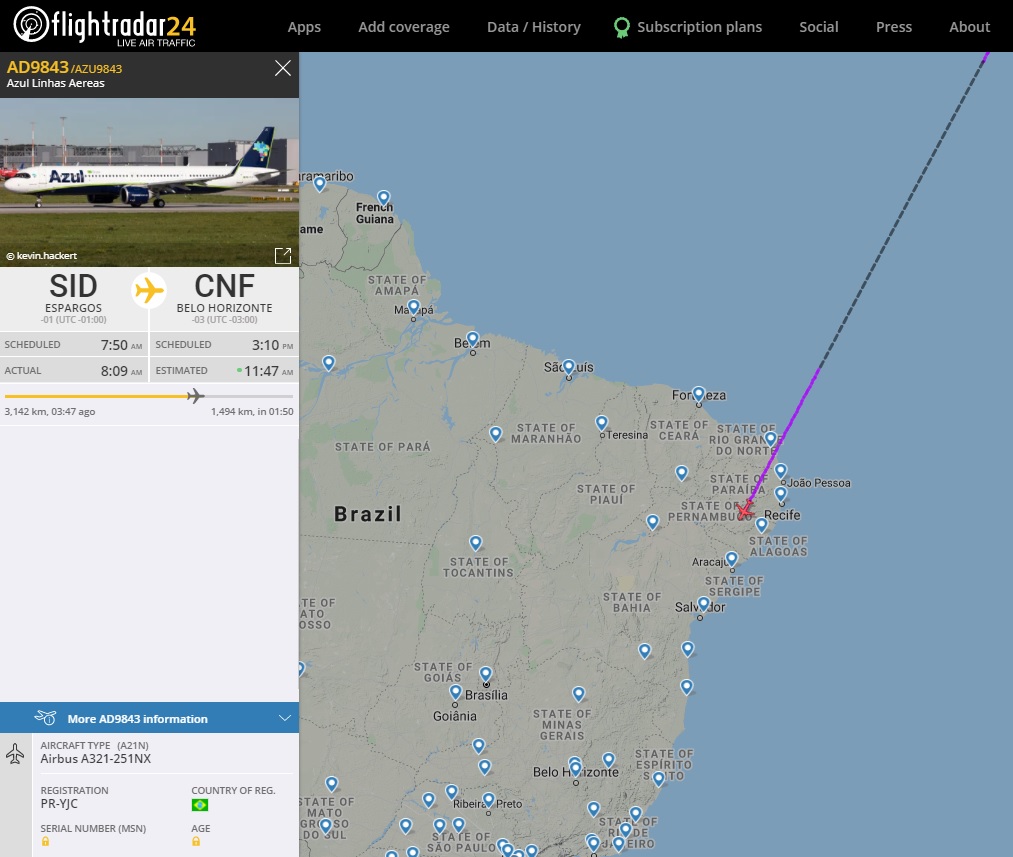 FlightRadar24 Voo Terceiro A321neo Azul Brasil