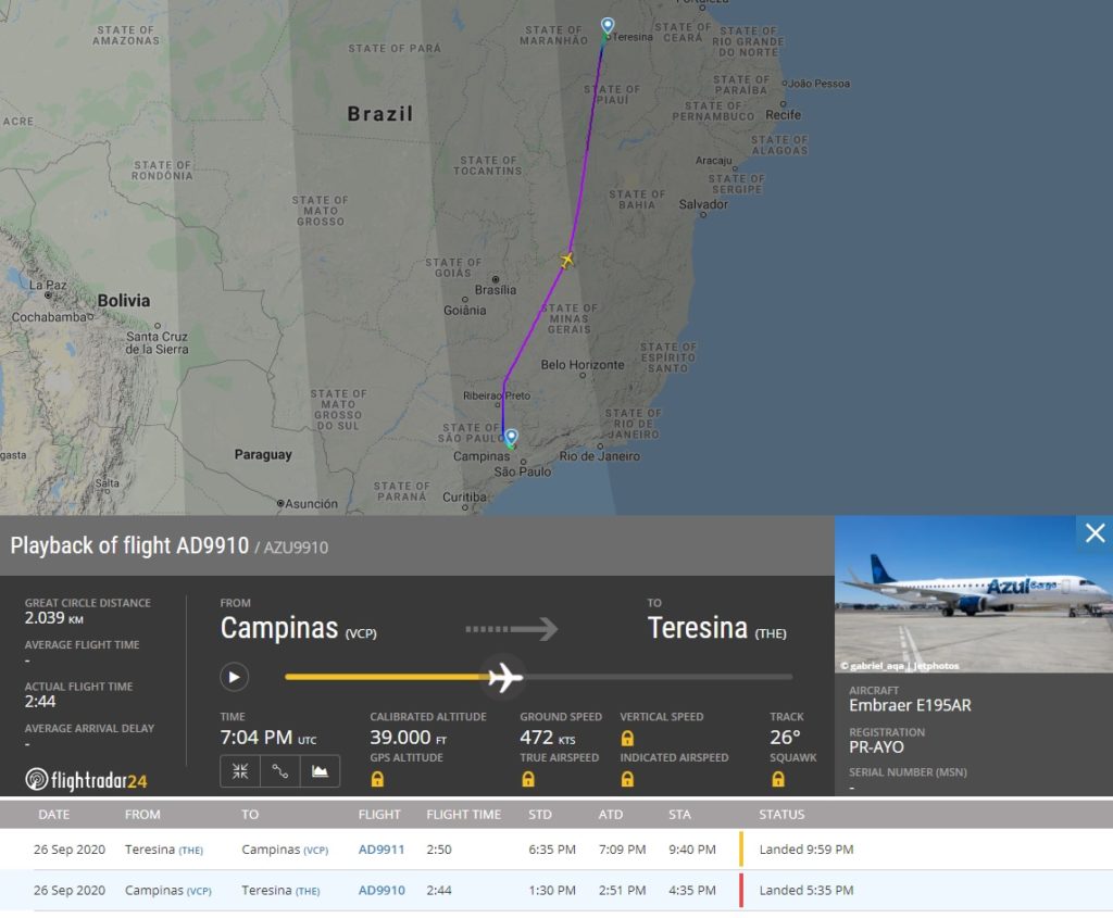 FlightRadar24 Primeiro Voo Comercial E195 Azul Cargo