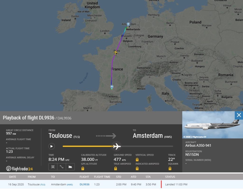 FlightRadar24 Voo Novo A350 Delta Amsterdã