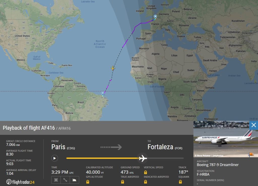 FlightRadar24 Voo Air France Estreia Boeing 787-9 Fortaleza