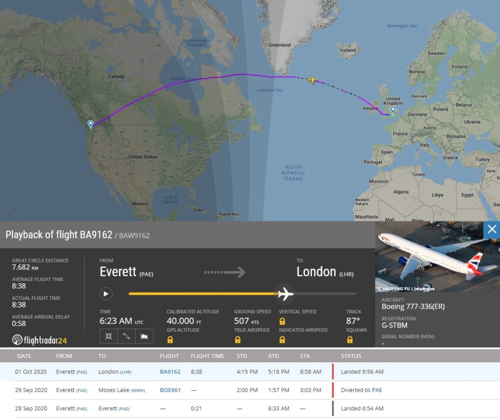 FlightRadar24 Voo Entrega 777-300ER British Airways